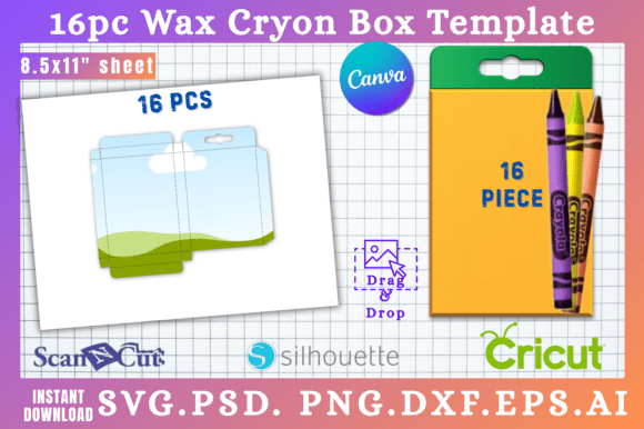 16pc Wax Cryon Box SVG Canva Templates: Graphics for Creative Sellers