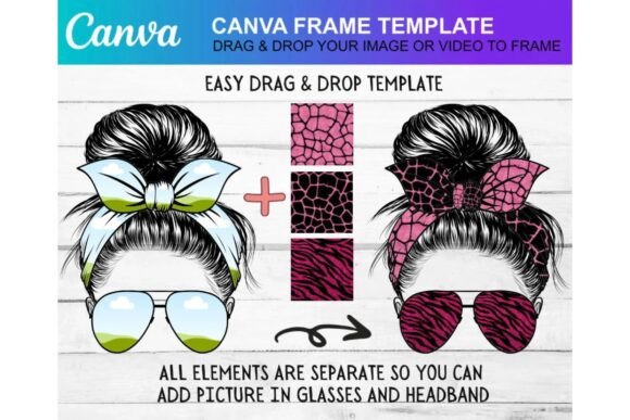 Drag Drop Messy Bun Canva Frame Template