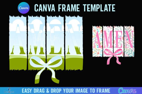 Easter Amen Brush Stroke Canva Frame Bow Graphics