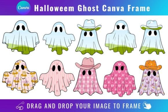 Halloween Cute Ghost Canva Frames Bundle: Graphics for Commercial Canva Use