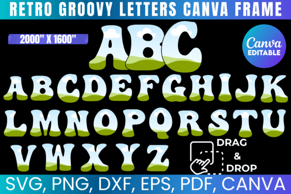 Retro Groovy Letters Canva Frame Graphics