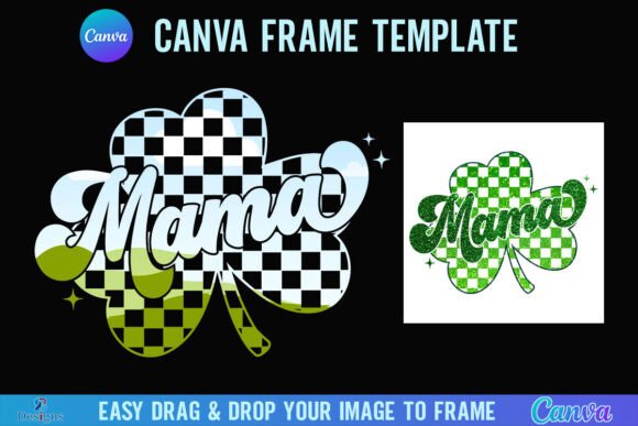 St Patricks Mama Canva Checkered Clover Graphics