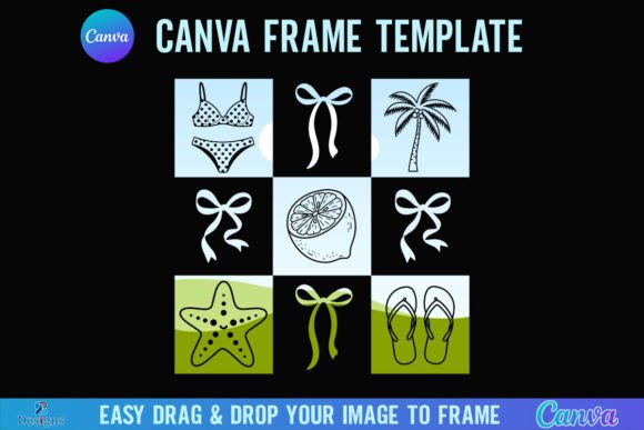 Summer Beach Canva Frame Checkered Bow Graphics