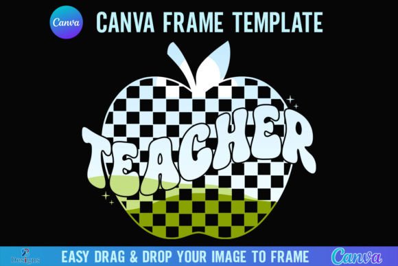 Teacher Apple Canva Frame Checkered Graphics